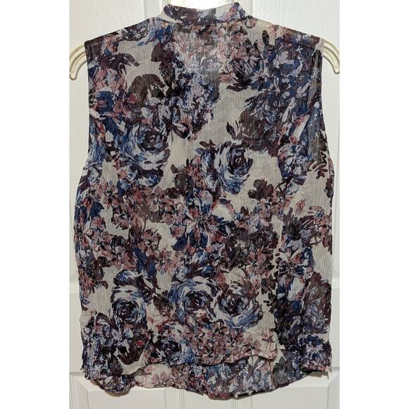 Tahari ASL Sheer Lightweight Ruffled Top Sleeveless Floral Blouse Plus Size 1X - Picture 6 of 11